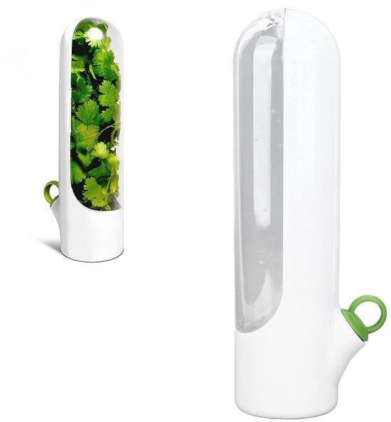 Cassa di Stoccaggio per Erbe - Estende la Durata di Vita - Prevenzione della Sferzatura - Vetro Translucido - Adatto per Menta/Petroselino/Prezzemolo - Altezza 25 cm - Contenitore per Erbe
