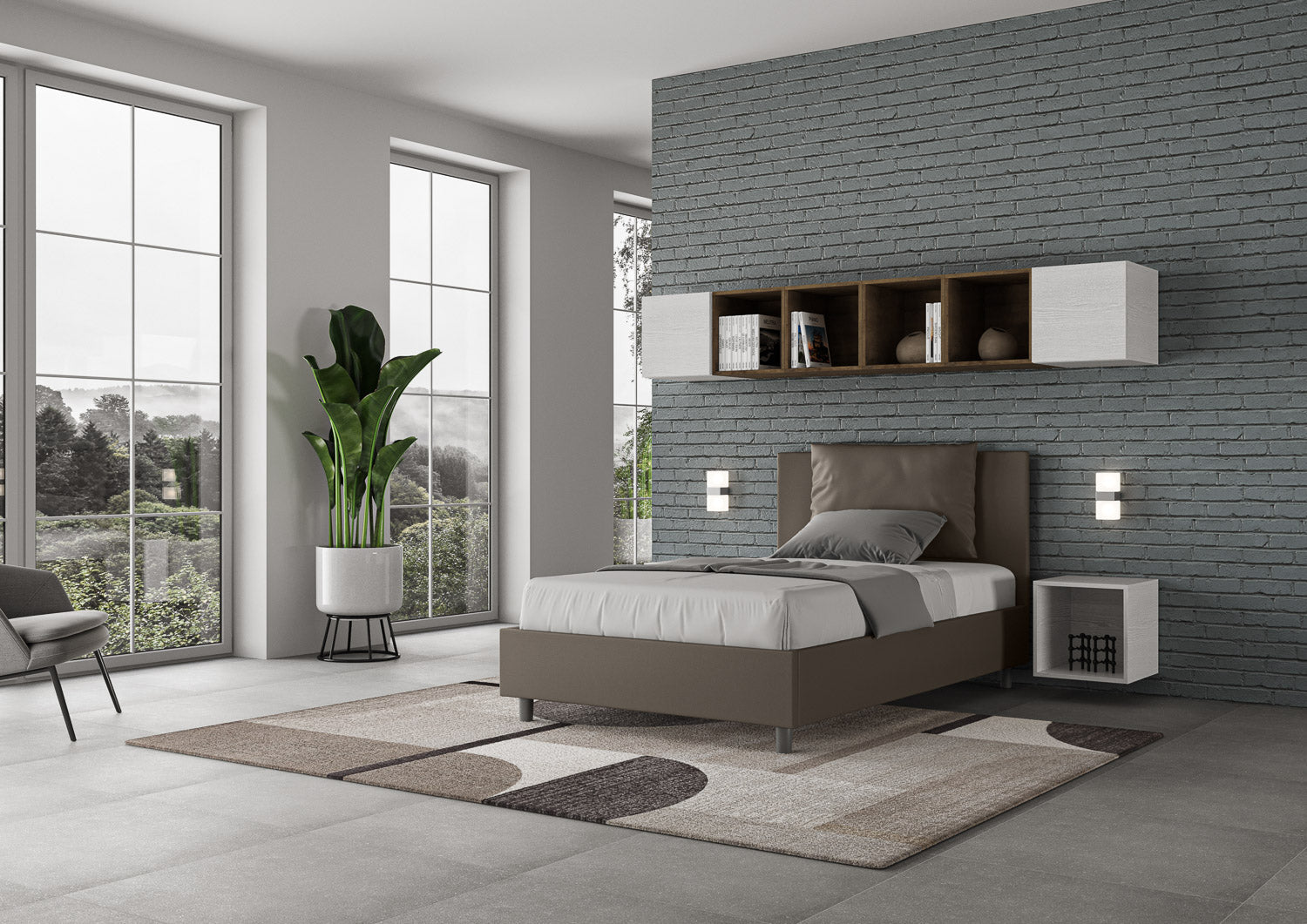 Letto 1 Piazza e Mezzo 120x210 cm Senza Rete Antea Cappuccino