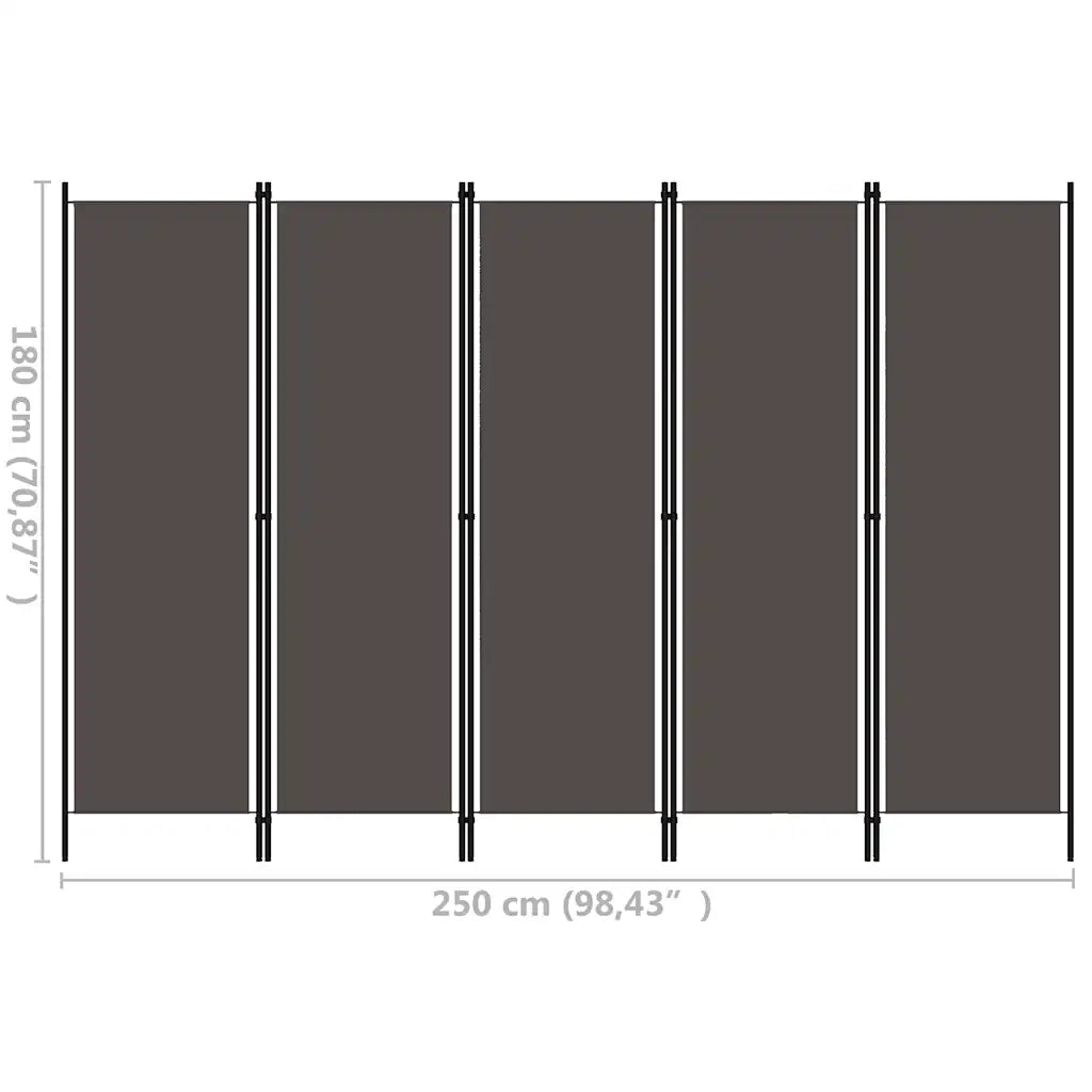 Divisorio Ambienti | Divider per stanze | Paravento a 5 Pannelli Antracite 250x180 cm