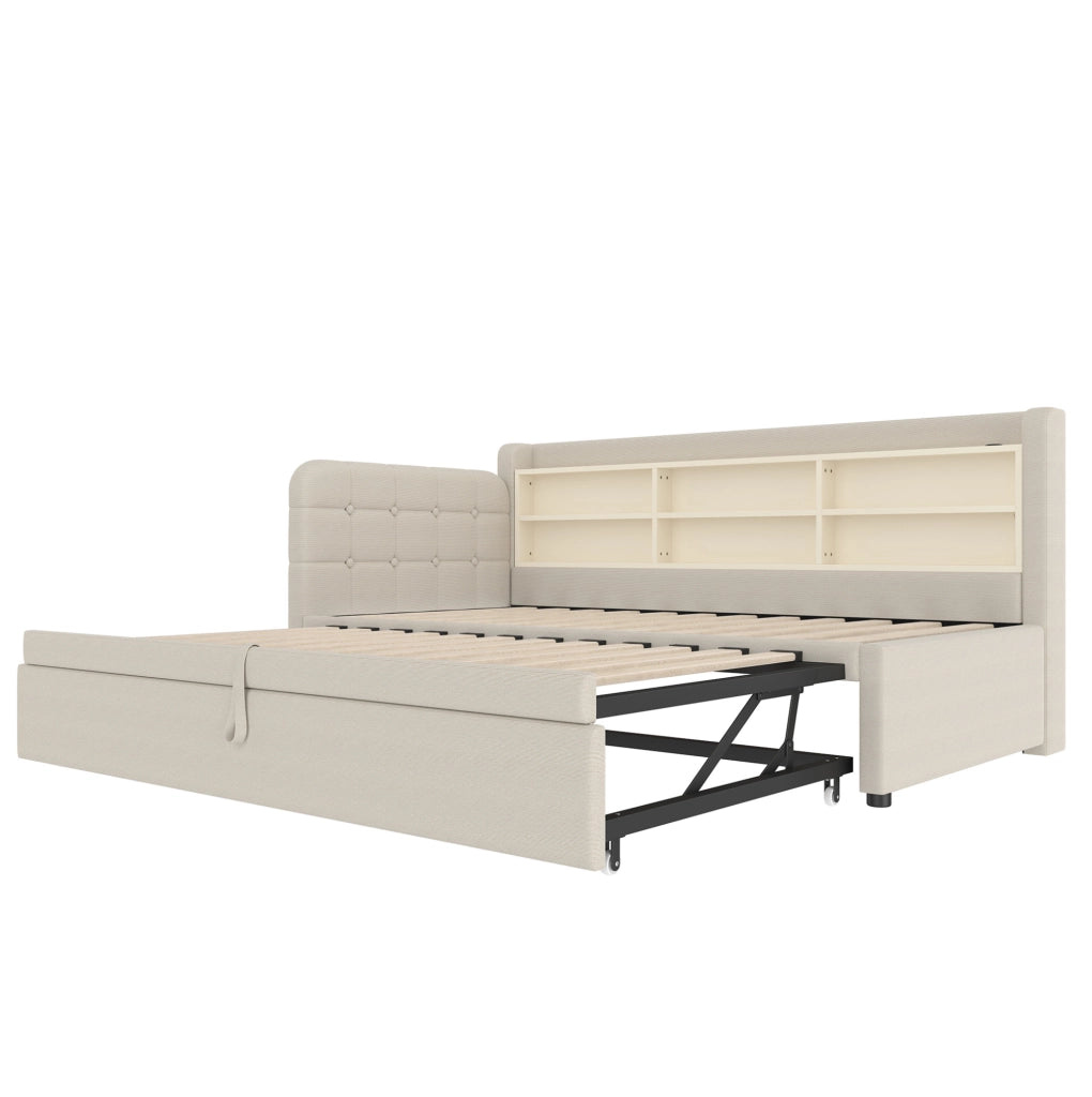 Letto multifunzione estraibile con USB e USB-C, colore beige