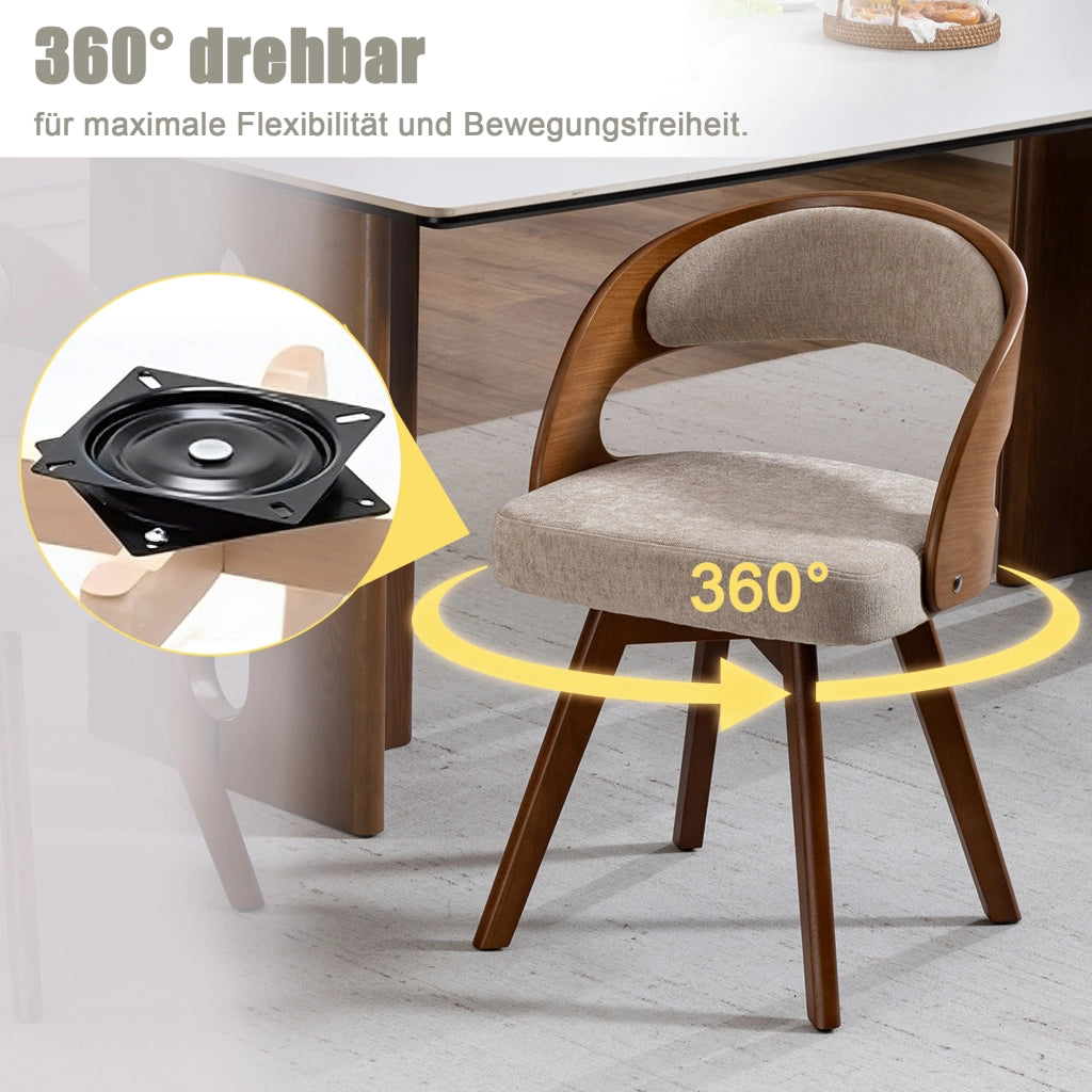 Sedia da Pranzo Girevole in Legno con Cuscino ¨C Xylo ¨C Schienale Curvo, Tessuto Cotone Lino
