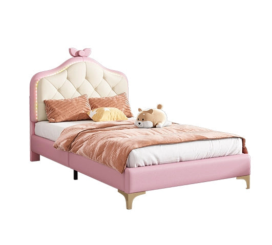Letto singolo imbottito 90x200 cm con LED, rosa e bianco