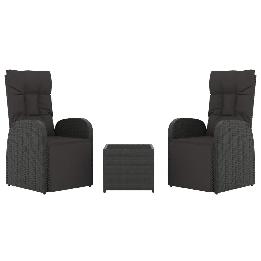 Set Mobili da Giardino 3 pz Nero Polyrattan e Acciaiocod mxl 76412
