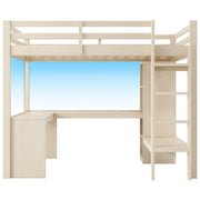 Letto a soppalco 140x200 con scrivania integrata e scaffali multifunzione