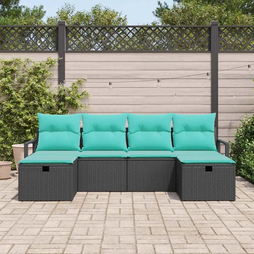 Set di divani con cuscino 6 pcs Nero e Turchese polyrattan