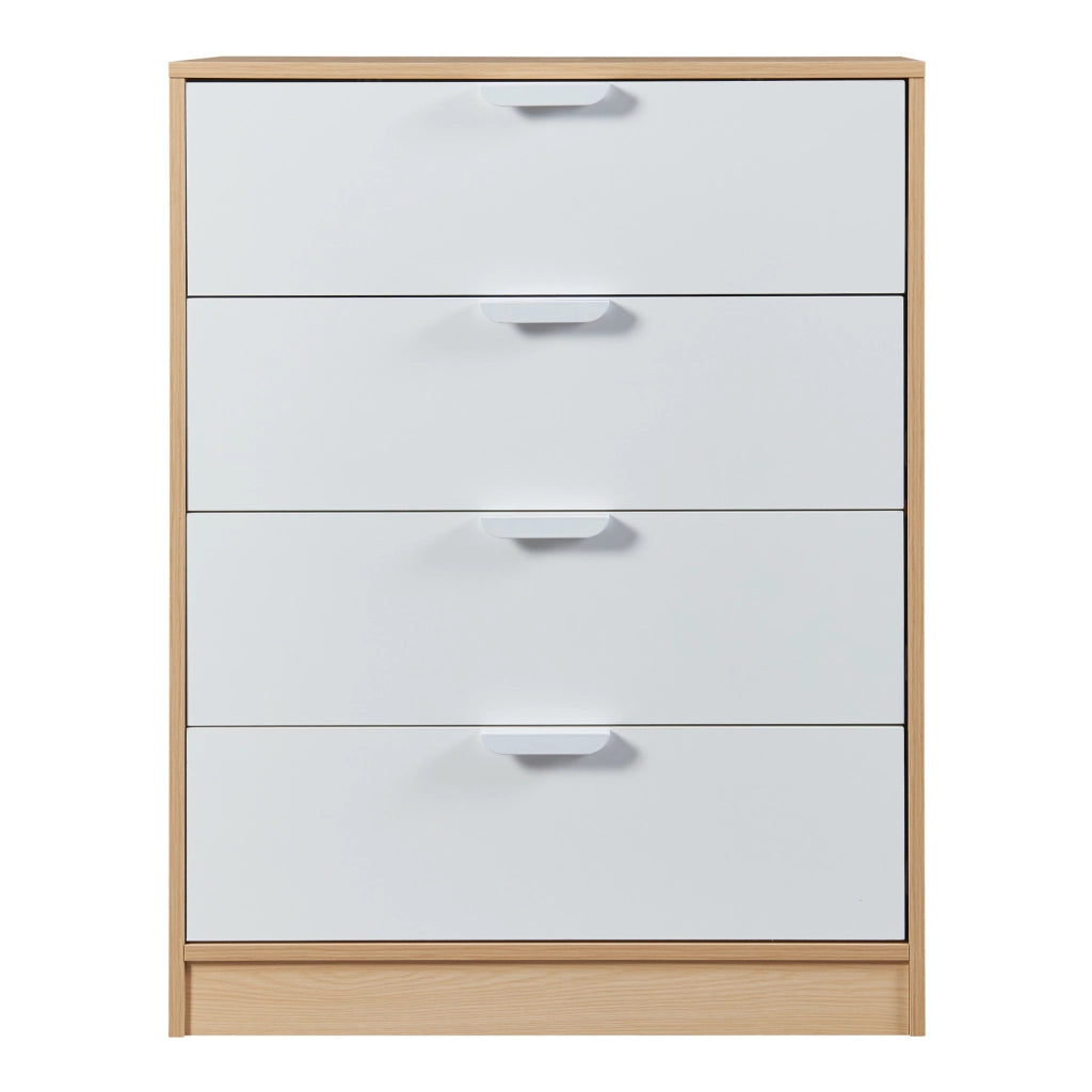 Comò Varkaus con 4 Cassetti - Effetto Rovere / Bianco [en.casa]