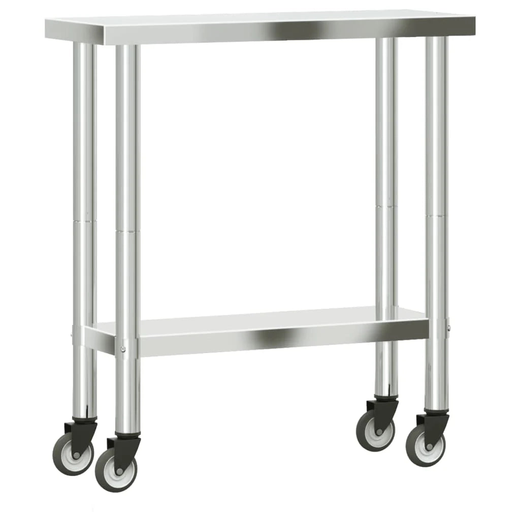 Tavolo da lavoro professionale da cucina con ruote 82,5 x 30 x 85 cm acciaio inox 02_0045416