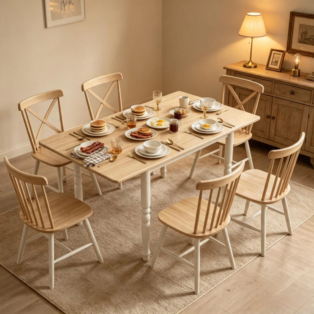 Tavolo da pranzo - pieghevole per 2-6 persone - estraibile 74-134 cm - 2 unità - piedi in acciaio - naturale