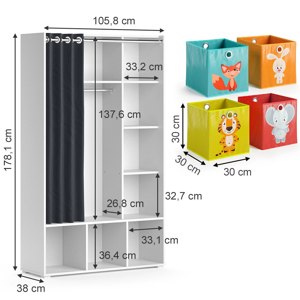 Vicco Guardaroba per bambini Bianco 38 x 178.1 cm Con scatole pieghevoli (colorate)