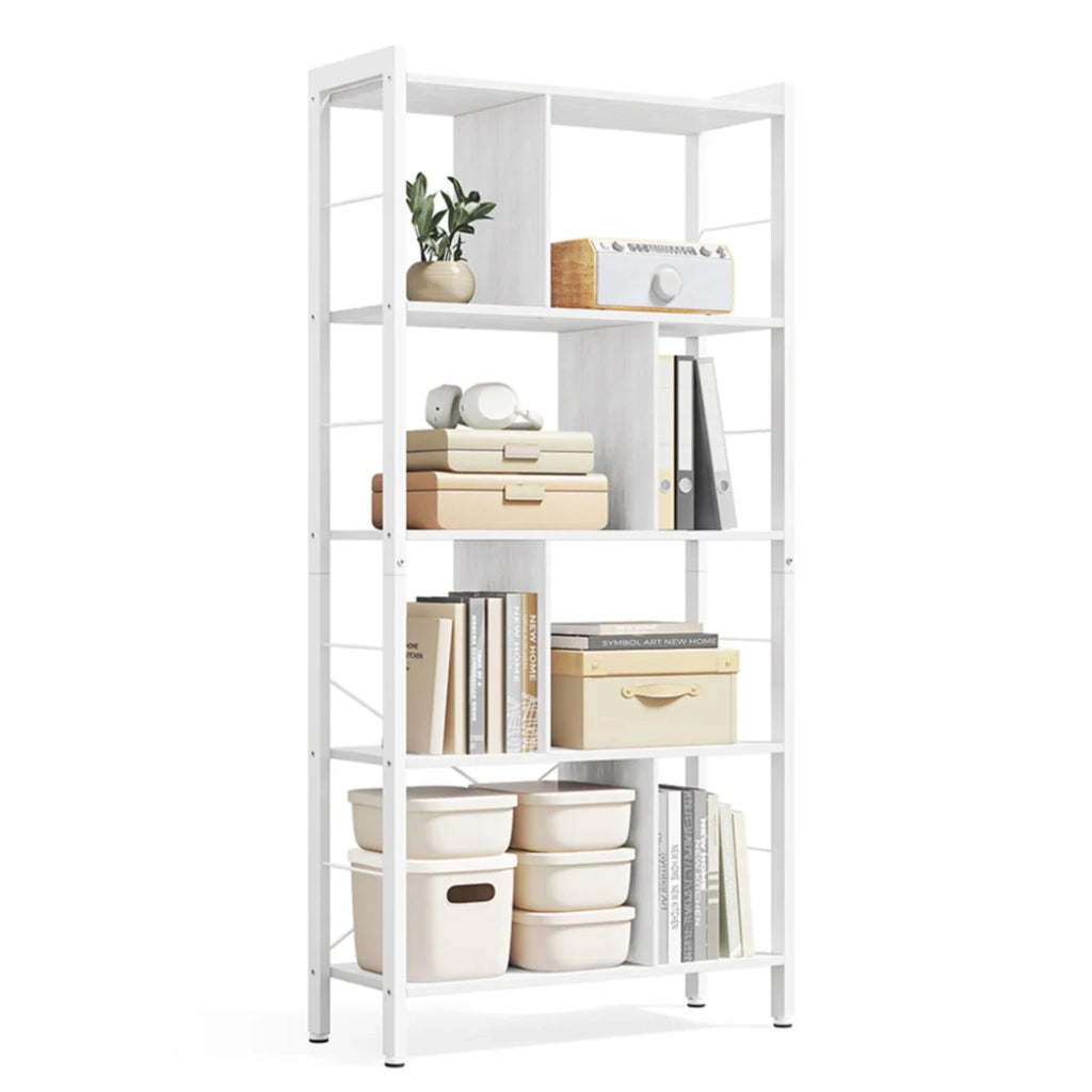 Libreria in stile industriale scaffale a 4 ripiani mobile contenitore autoportante per soggiorno o ufficio facile da montare struttura stabile in ferro stile industriale bianco 12_0004231