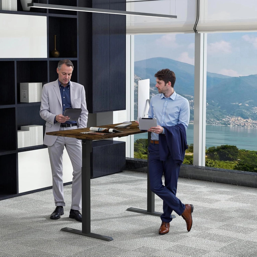 Scrivania regolabile in altezza, 120 x 60 cm, scrivania elettrica per computer, scrivania da ufficio con porta di ricarica di tipo C, gancio per cuffie e porta bevande, sedile elettrico, con
