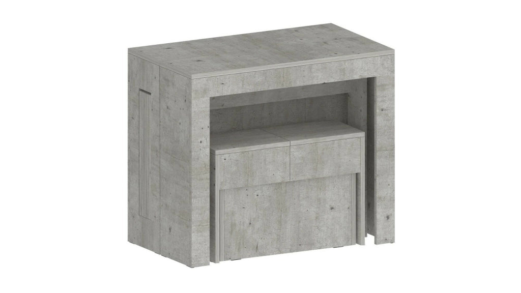 Set tavolo e sedie Badesi, Composizione multiuso, Set con consolle e 1 panca allungabili, 100% Made in Italy, 66x25h45 cm, Cemento