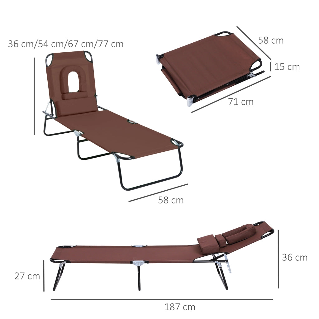 Transat Pieghevole Chaise Longue con Cuscini ¨C Zephmum ¨C Marrone 4 Posizioni