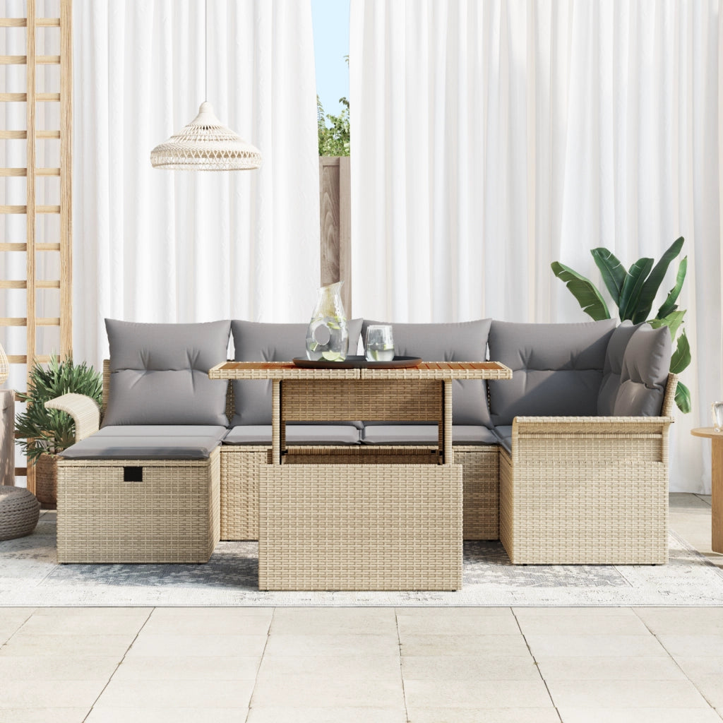 Set Divani Giardino da 7 Pezzi con Cuscini Beige in Polyrattan