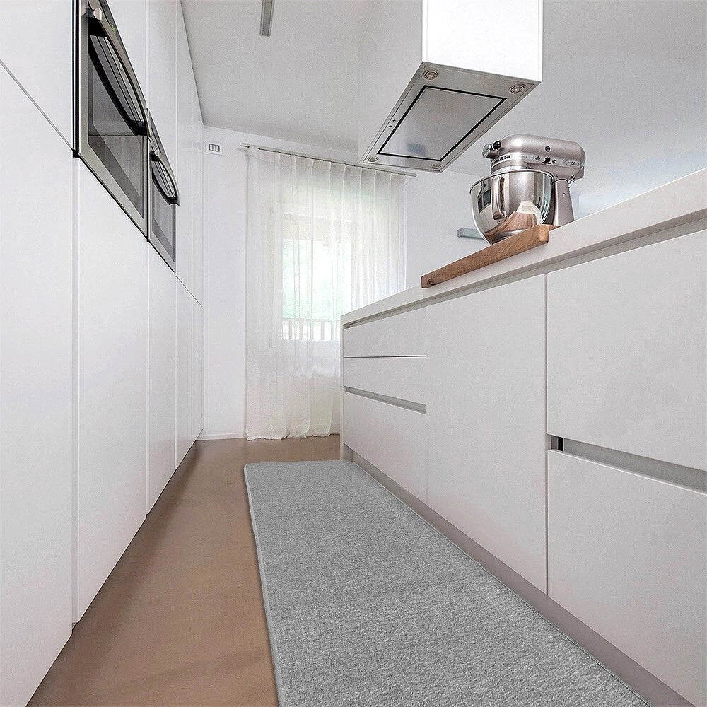 Tappeto Cucina Tinta Unita Striato 54x280 Cm Bordato Assorbente Passatoia Casa Antiscivolo Grigio