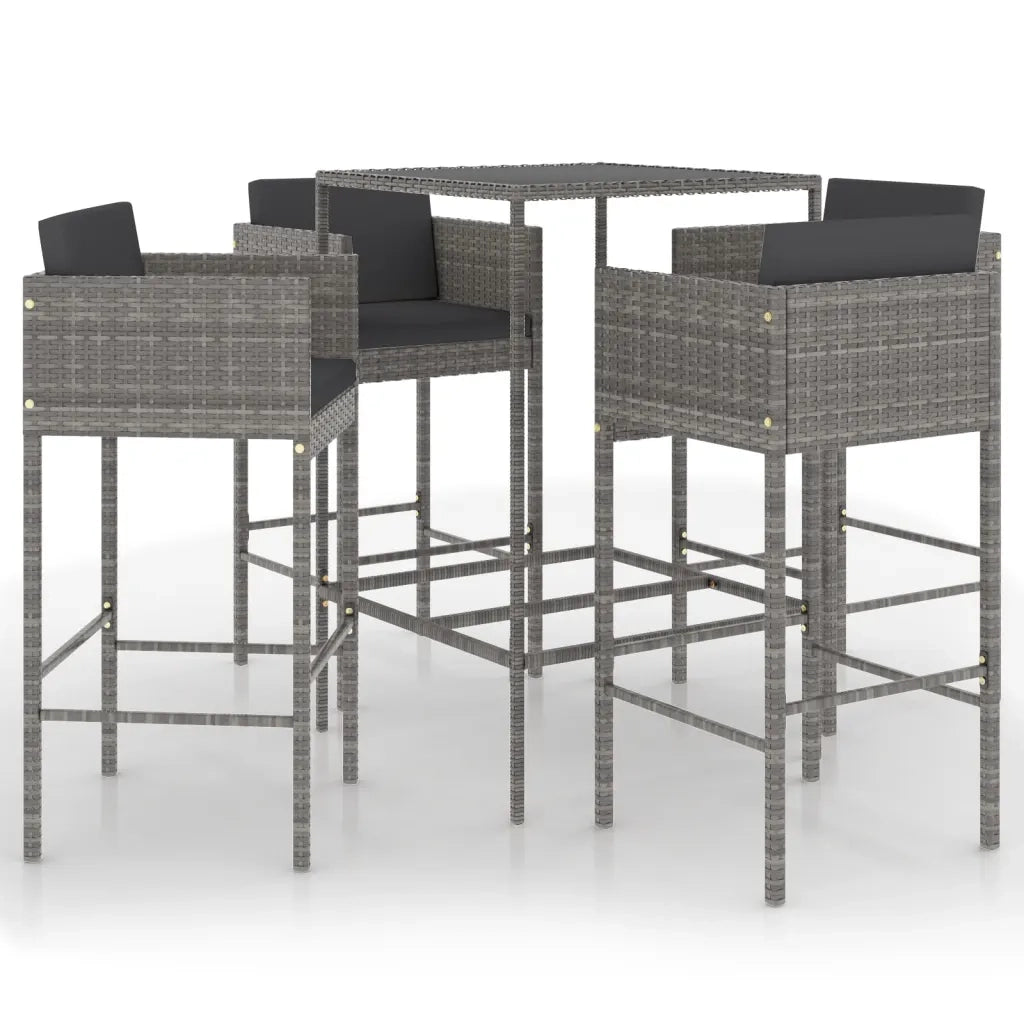 Set da Bar da Giardino 5 pz | Set Salotto da Giardino con Cuscini in Polyrattan Grigio
