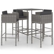 Set da Bar da Giardino 5 pz | Set Salotto da Giardino con Cuscini in Polyrattan Grigio