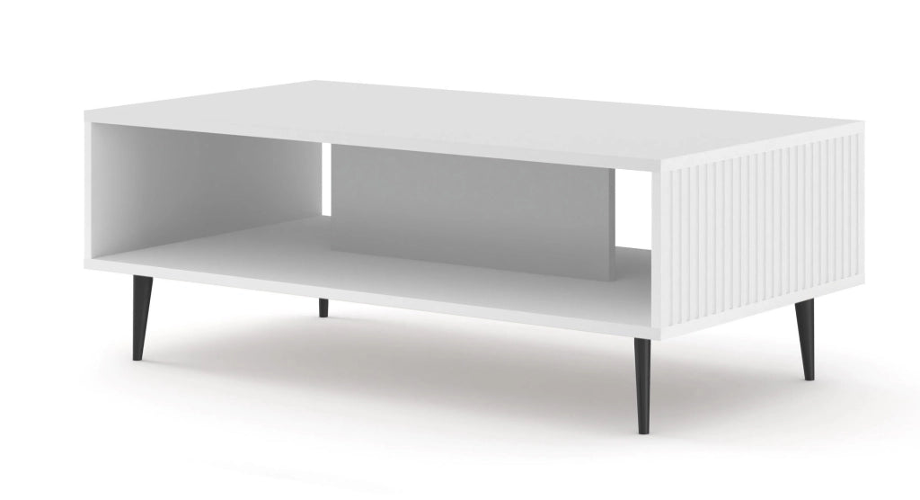 TAVOLINO DA CAFFÈ RAVENNA B IN MDF FOGLIATO 90x60x45 BIANCO OPACO GAMBE NERE