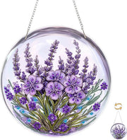 Supporto per quadro a diamanti 5D, Quadro appeso a diamanti con fiori viola, Set di decorazione artistica a diamanti per adulti, Quadro appeso a diamanti in acrilico, Sostegno per quadro a diamanti bidimensionale, Set di decorazione artistica a diamanti
