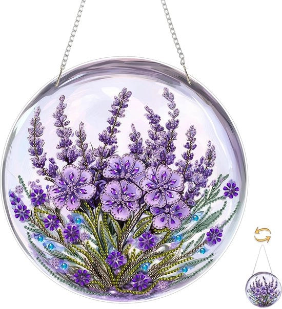 Supporto per quadro a diamanti 5D, Quadro appeso a diamanti con fiori viola, Set di decorazione artistica a diamanti per adulti, Quadro appeso a diamanti in acrilico, Sostegno per quadro a diamanti bidimensionale, Set di decorazione artistica a diamanti