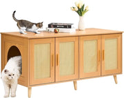 Cassettone per gatti nascosto per 2 gatti - cassettone per gatti 119 x 05 x 055 m con porte di rattan - colore naturale