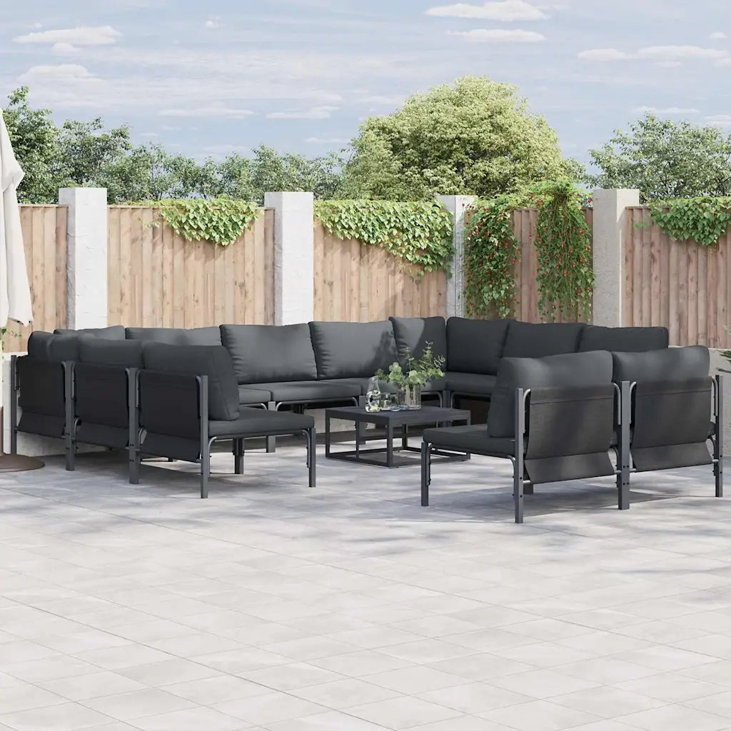 Set Divano da Giardino con cuscino 12 pcs Nero Acciaio 3379019