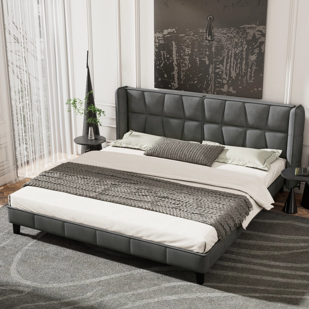 Letto imbottito matrimoniale 180x200 cm in velluto grigio con rete a doghe e testiera alta