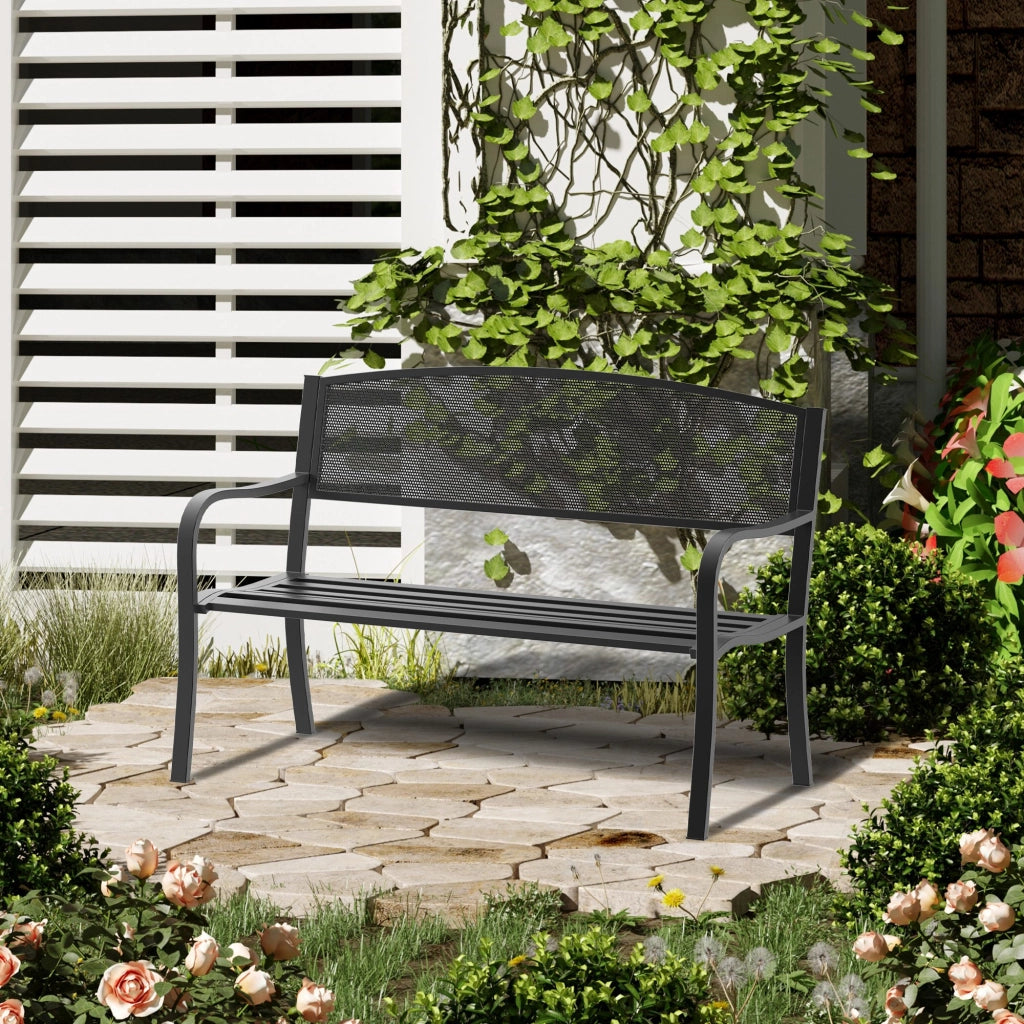 Panchina da Giardino 2 Posti ¨C zephmum ¨C Grigio Antracite Acciaio 127x60x87 cm