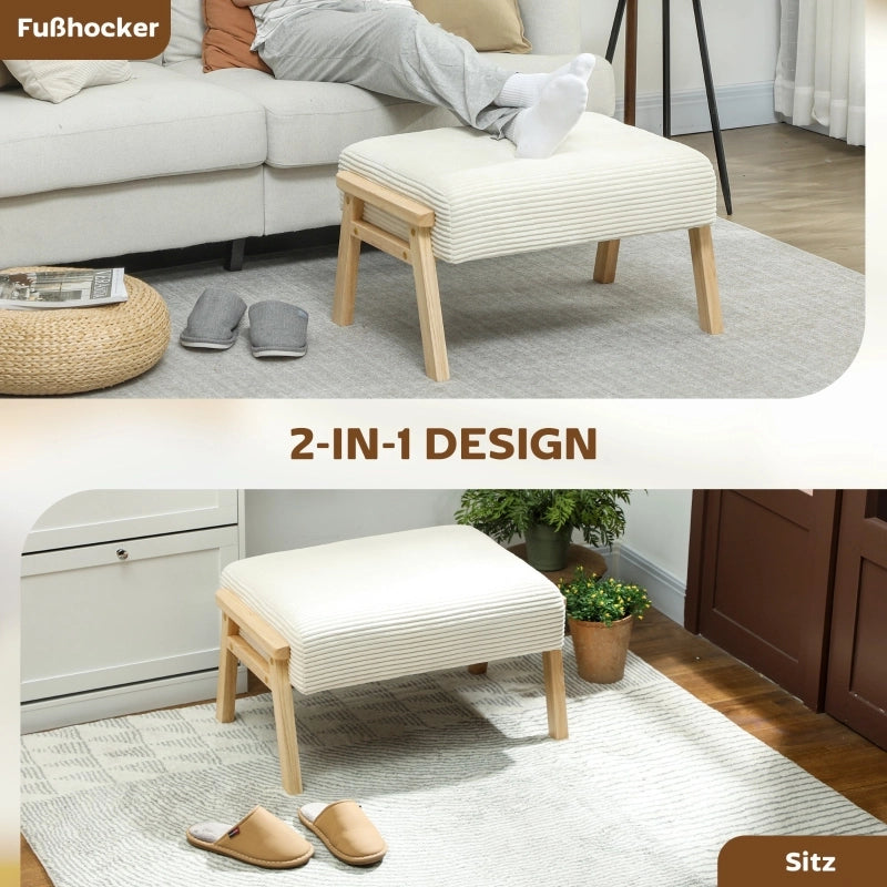 SGABELLO 70x46x40 cm crema bianco in poliestere con gambe in legno