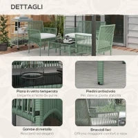 Set da Giardino in Rattan da 4 Pezzi con 2 Poltroncine, Divano e Tavolino da Caffè, Verde
