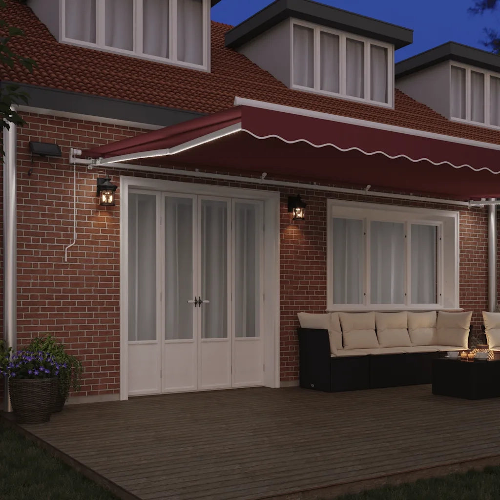 vidaXL Tenda da Sole Retrattile Manuale con LED Bordò 600x300 cm