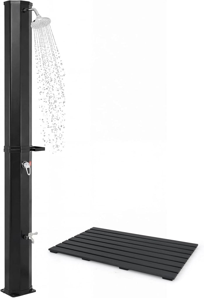 SOARS Doccia Solare da Giardino 60 L, 277 cm Doccia da Esterno con Copertura Protettiva, Soffione 360° e Rubinetto per Piedi, Max. 60 °C, per Piscina e Spiaggia