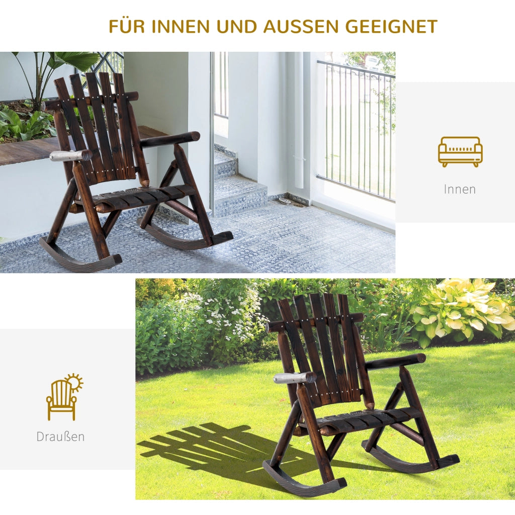 Sedia a dondolo con bracciolo in legno massiccio carbonizzato impermeabile 97 x 69 x 93 cm ideale per giardino e terrazza