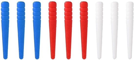Set di pennini per il gioco di carte - 9 pezzi - Pennini in plastica - Adatti per buchi di 0,32 cm - Set di punteruoli tradizionali - Colore: Rosso/Blu/Bianco - Lunghezza 28,5 mm - Pennini per il gioco