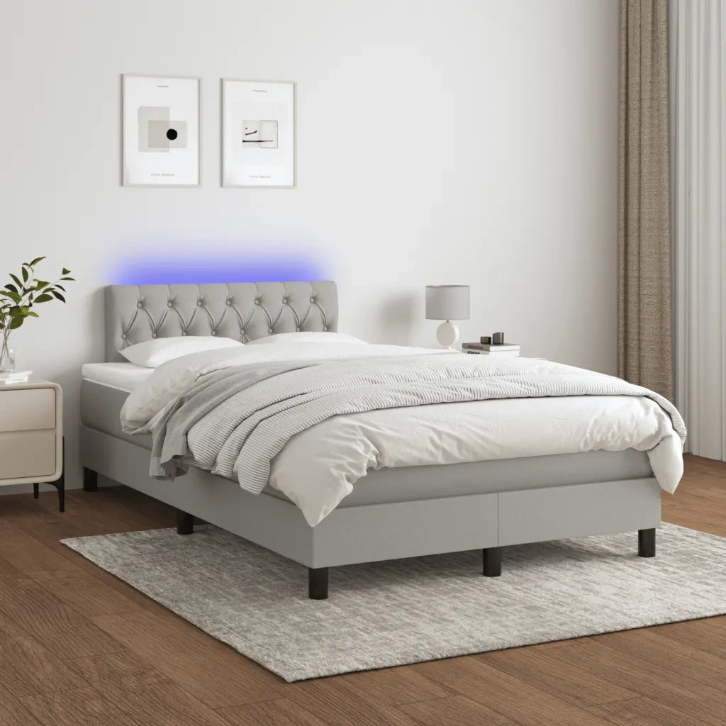 Letto a Molle Materasso e LED Grigio Chiaro 120x190 cm Tessuto