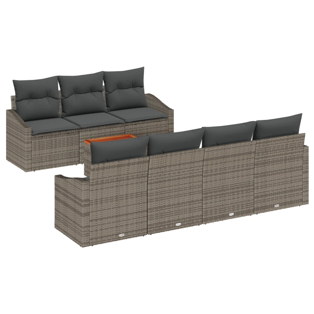 Set Divano Giardino 8 Pezzi con Cuscini Grigio Polyrattan Acacia