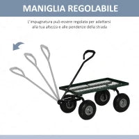 Carrello da Giardino in Acciaio con Capacità 150 kg e Maniglia Rivestita, 94x48.5x100 cm, Nero e Verde