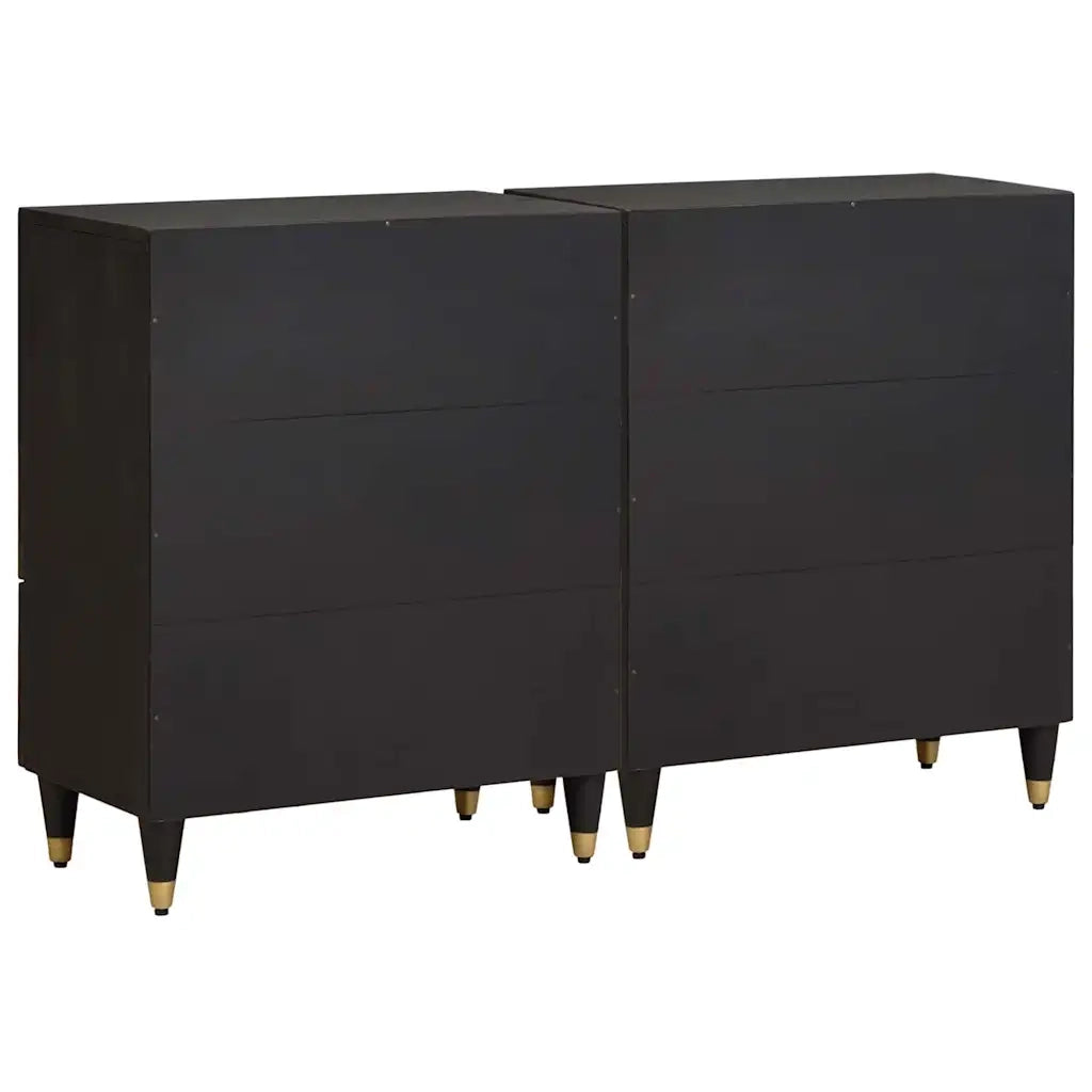 Credenza 2 pcs Nero 60 x 33 x 75 cm Legno di mango massello
