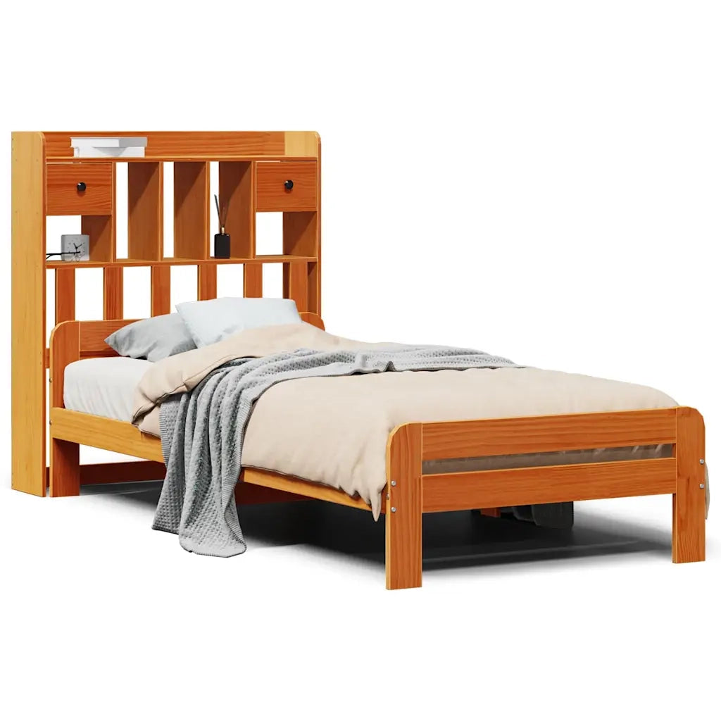 Letto Libreria senza Materasso Marrone Cera 75x190 cm in Pino