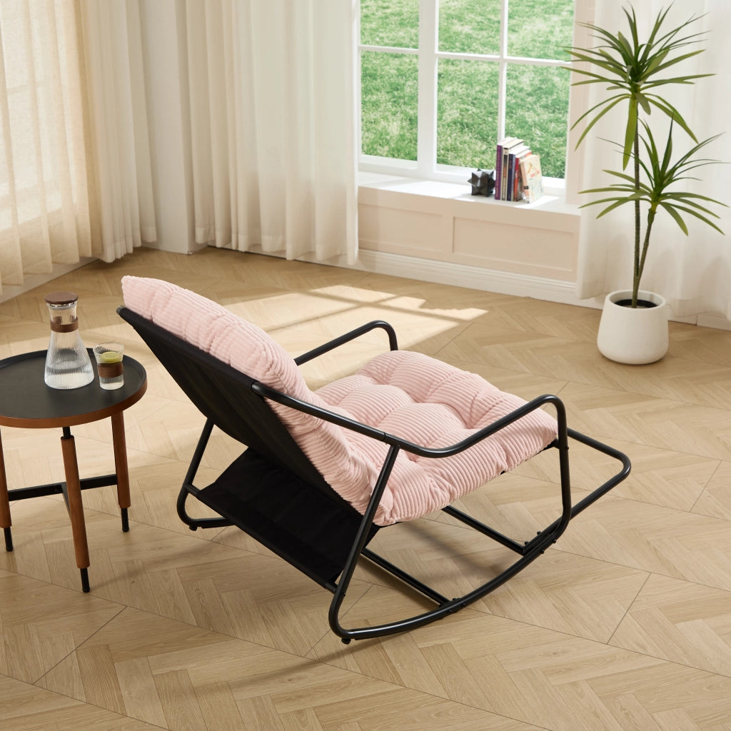 Sedia a dondolo esterna con cuscino morbido - Zephmum- Telaio nero cuscino rosa