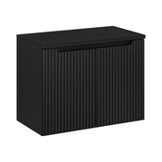 Set da bagno sospeso VANO 80cm: mobile sotto lavabo con armadietti a scanalature nero opaco + piano per lavabo nero opaco