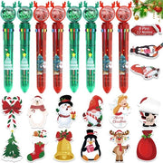 Set di 8 pennarelli multifunzione 10-in-1, 12 adesivi da notazione Kerstmis Pennarelli 0,5 mm colorati e cancellabili Regali di Natale piccoli Prodotti per ufficio per i colleghi Studenti Bambini divertenti