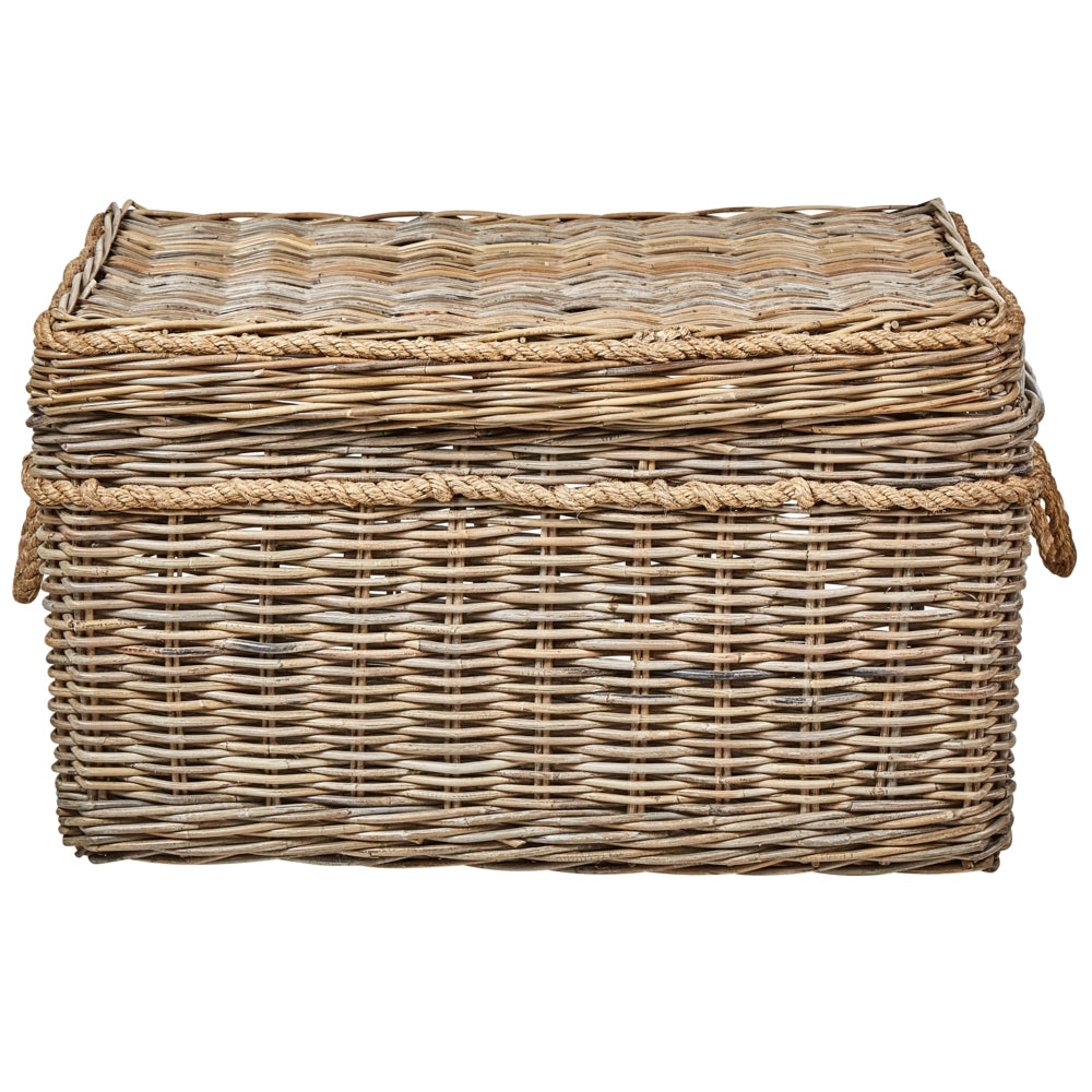 Set di 3 scatole in rattan con telaio in mogano, manici in corda e coperchi fatti a mano in stile boho soggiorno camera da letto