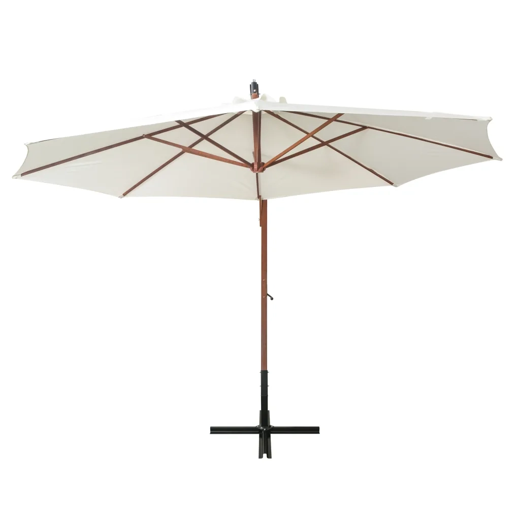 Ombrellone Pensile 350 cm Palo in Legno Bianco 42966
