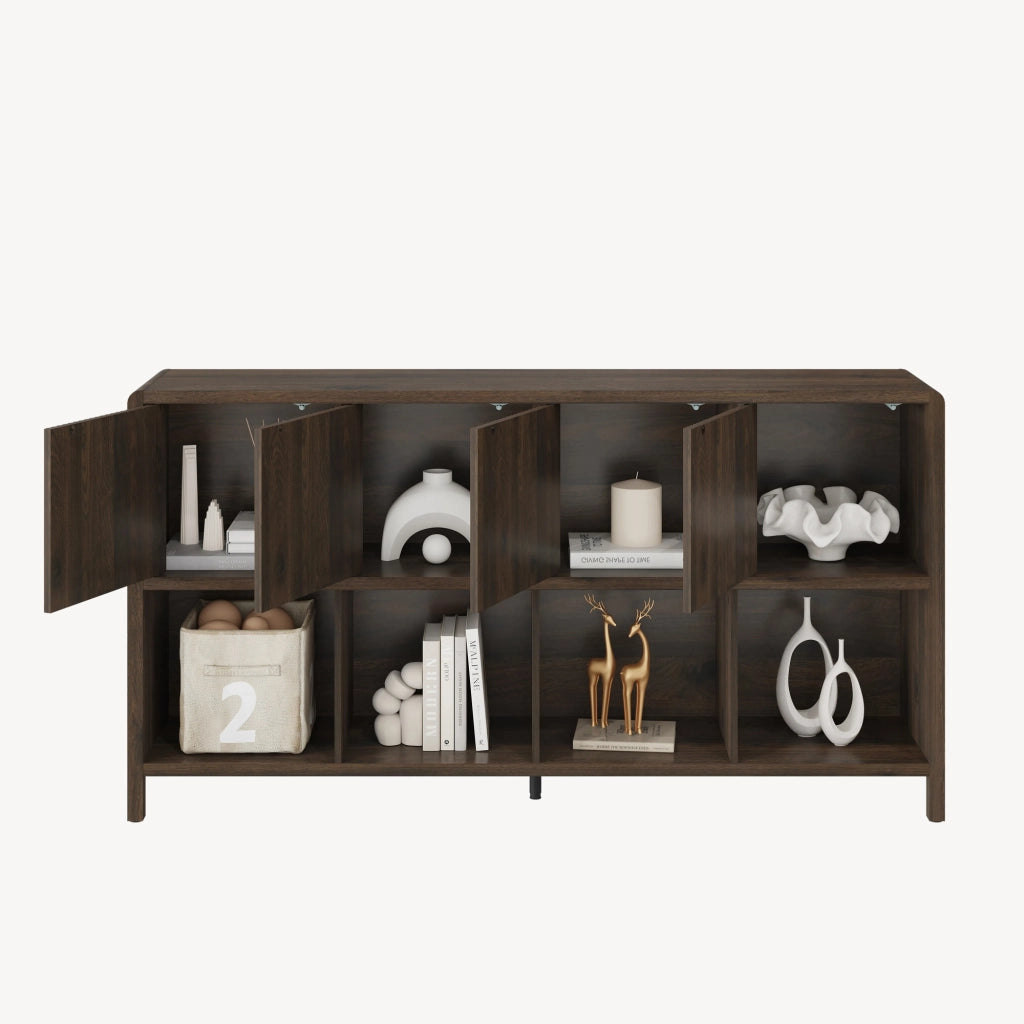 Credenza Bassa Lukkodso con 4 Ante e Scomparti Aperti 77x145x30 cm Effetto Noce [en.casa]