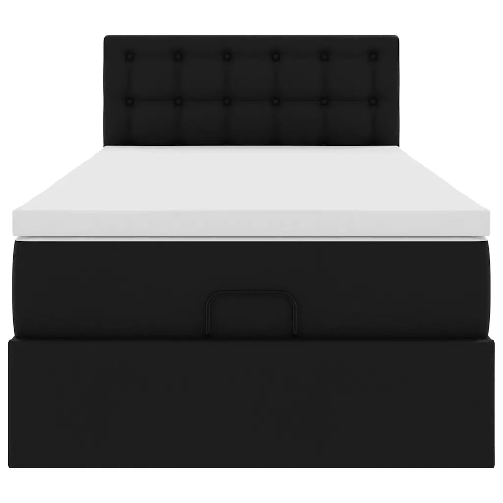 Struttura Letto Pouf con Materasso Nero 100x200 cm Similpelle