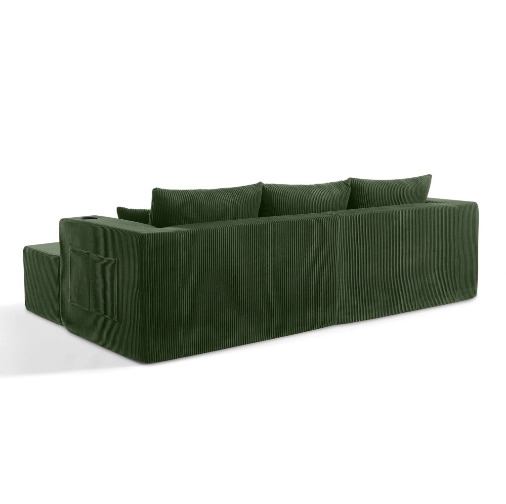 Divano angolare modulare verde 3 posti in schiuma con pouf mobili