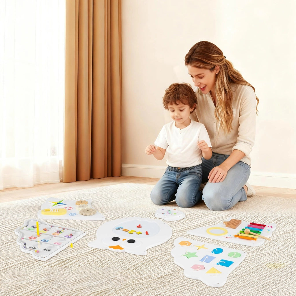 Pannelli muro attivit¨¤ gufo tavola gioco 11 in 1 per bambini, Pannelli muro attivit¨¤ gufo centro montessori in legno Bianco-Giocattoli educativi