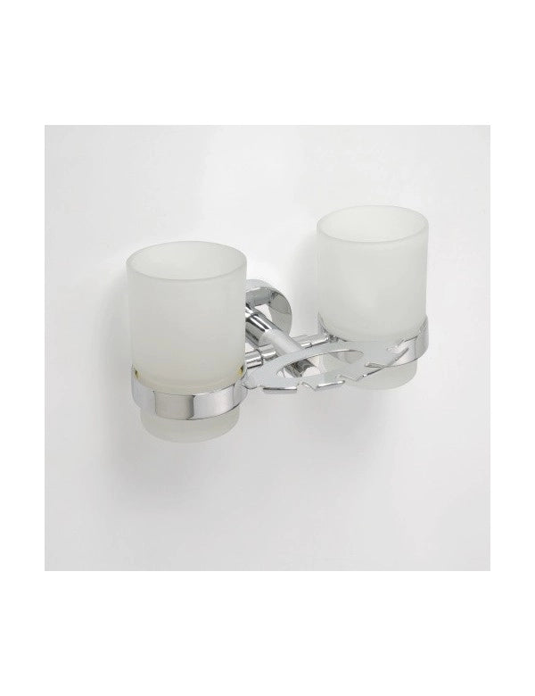 Portaspazzolino in ottone cromato + 2 bicchieri 19x9,5x12,5cm