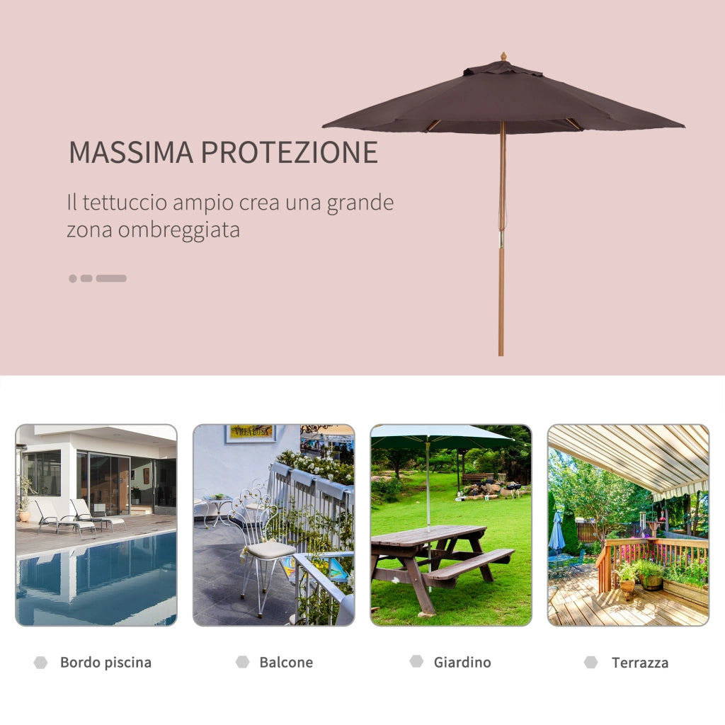 Easycomfort Ombrellone da Giardino 2.5x2.3 m a 6 Stecche con Manovella, in Legno e Poliestere, Marrone